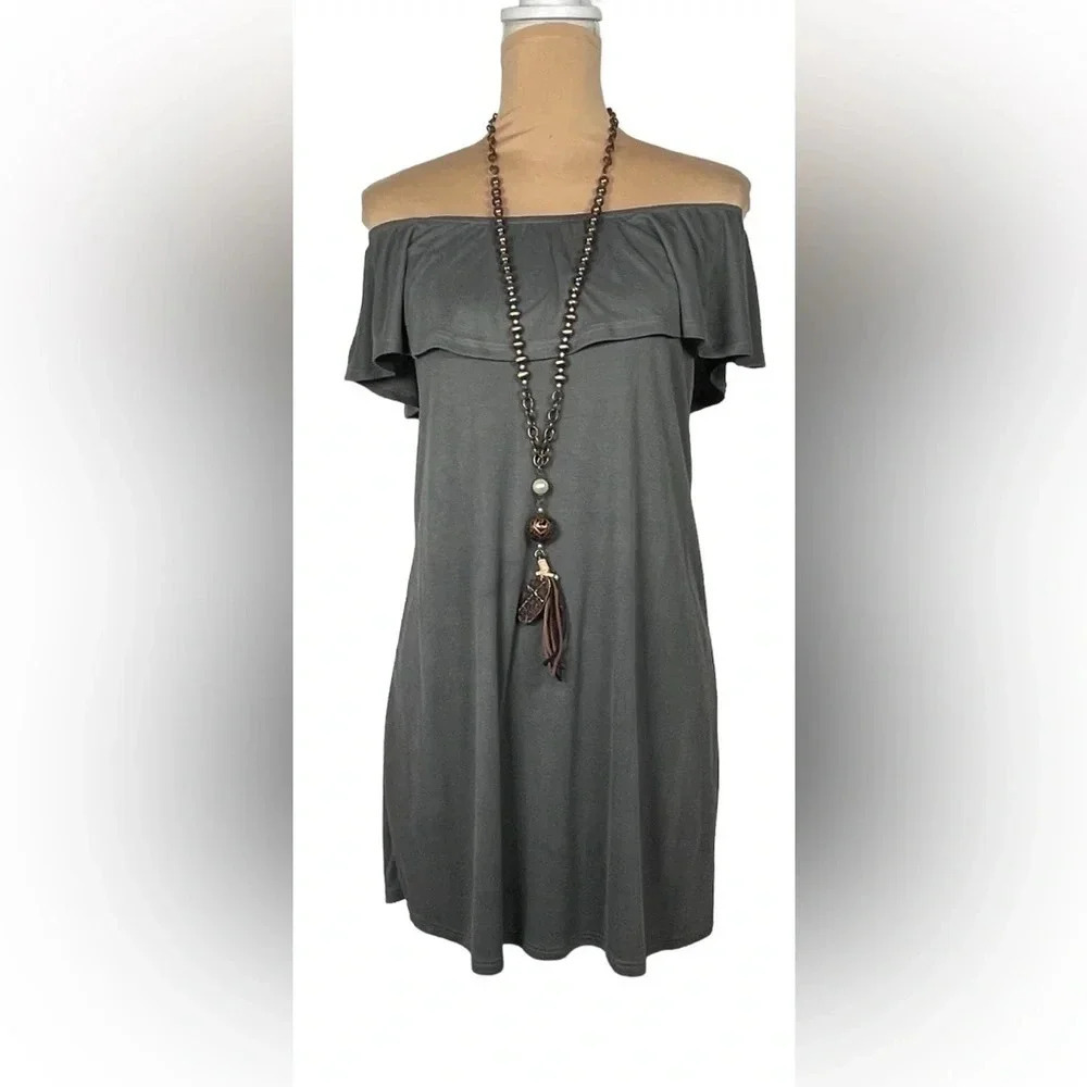 TIMING Strapless Mini Dress Charcoal Color Small‎